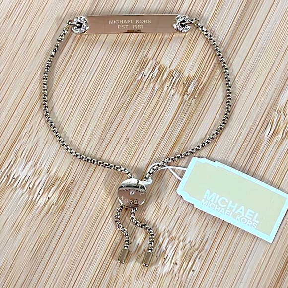 Brand New Michael Kors Gold Tone Nameplate Adjustable Bracelet Haute Hardware - Picture 7 of 15